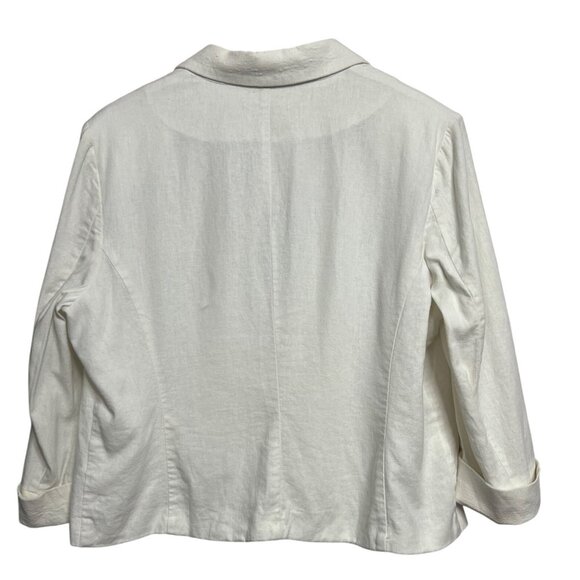 Cato Women White Cropped Linen Blend Blazer Jacket XL Shoulder Pads Minimalist - Picture 2 of 16